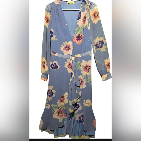 Yumi Kim Anthropologie Blue Floral Long Sleeve Dress Size Small VGUC PTP 18 - Picture 2 of 5